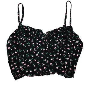 Black floral cropped tank top- forever 21. Like new